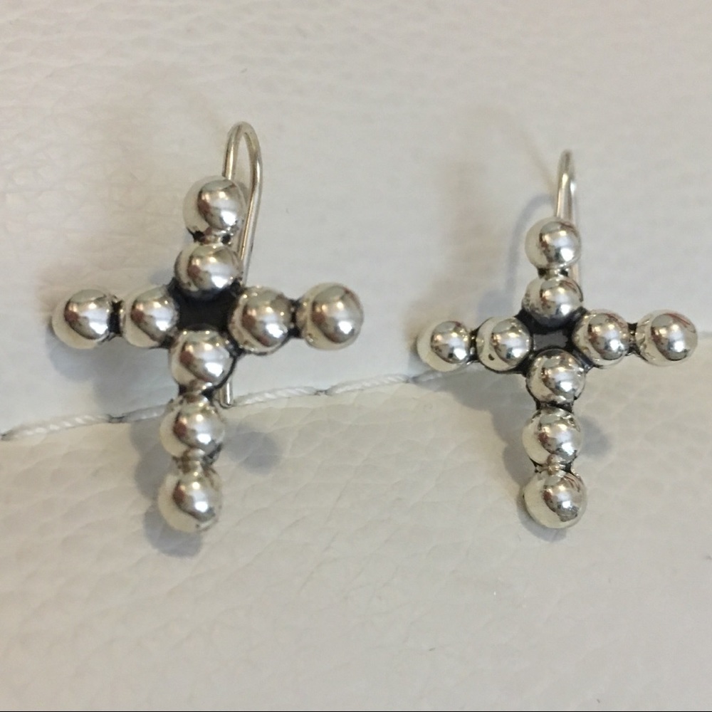 Sterling Silver 925 Beaded Cross Earrings